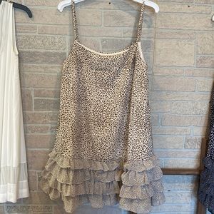 Women’s Spaghetti Strap Beige and brown Frilly Dress